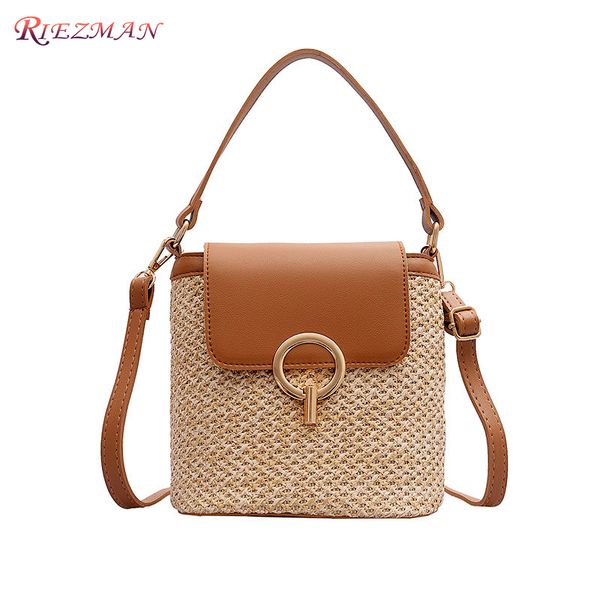 

riezman 2020 small straw bucket bags for women summer crossbody bags lady travel purses and handbags female shoulder simple bag