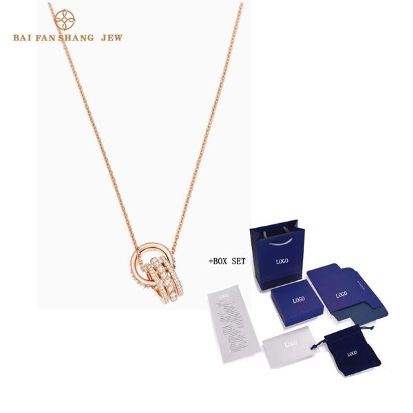 

fashion swa new further pendant necklace rose gold two round interlocking shaped pattern crystal elegant female romantic gift, Silver