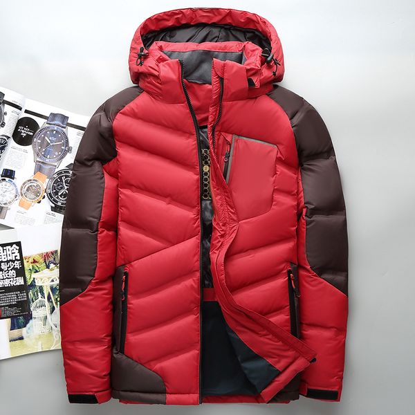 

winter jacket men patchwork warm duck down jacket hooded windproof outwear coats male, Black