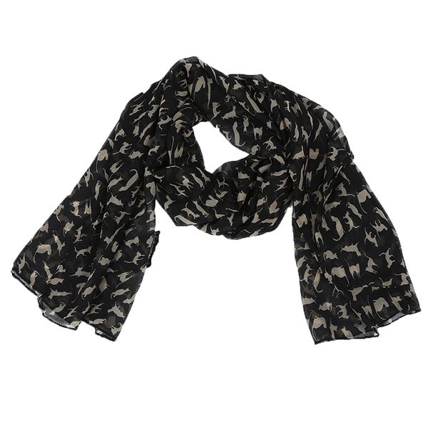 

women's sweet cat pattern chiffon scarf black, Blue;gray