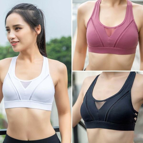 

women ladies seamless fitness yoga bra solid color padded sports bra stretch workout tank top, White;black