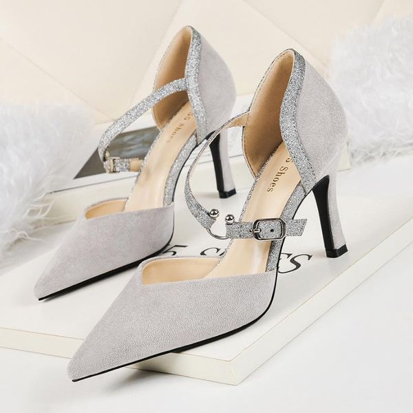 

2020 new summer women ankle strap sandals high thin heel pointed toe cover heel elegant ladies women shoes fashion pumps, Black