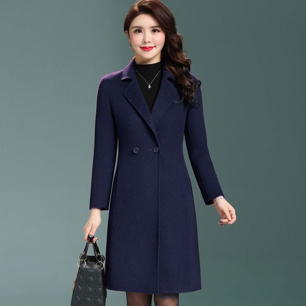 

women's wool & blends 2021 casual double side coat female autumn winter women long coats spring jackets abrigo mujer 7606165, Black