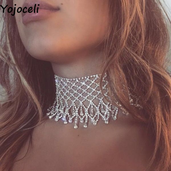 

yojoceli rhinestone tassel club party choker women's clothing accessories chic bling necklaces jewelry accessories, Golden;silver