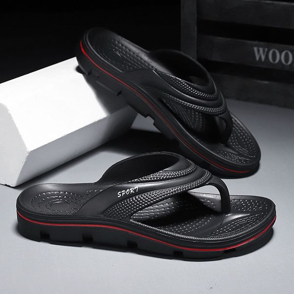

brand eva summer men slippers beach sandals comfort casual shoes fashion male lightweight flip flops bathroom footwear 2020 new, Black