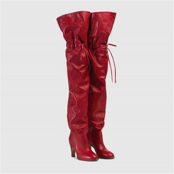 

elastic band tall boots red high heel winter boots over the knee casual shoes, Black