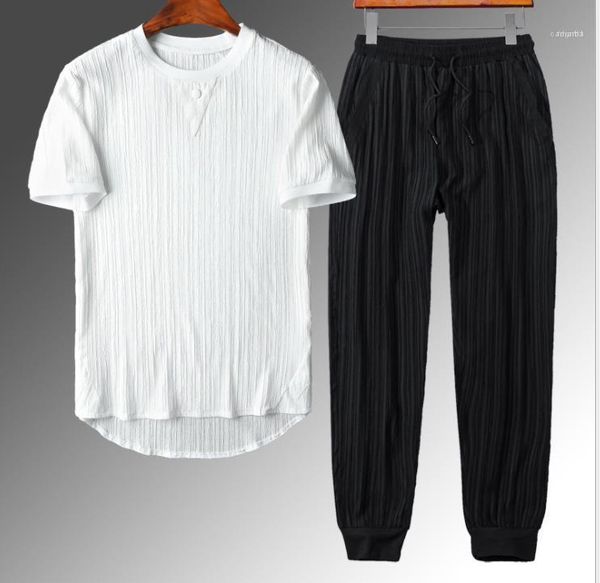 

summer ice silk mens 2pcs sets short sleeve o neck two pieces teenager chinese tracksuits fashion loose suits, Gray