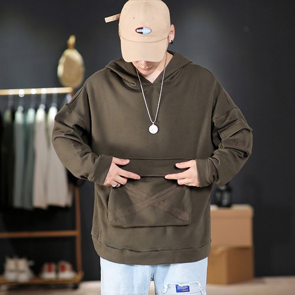 

casual men pocket hip hop hoodies sweatshirts streetwear one piece brand black grey kg-976