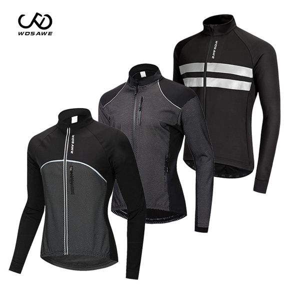 

wosawe men winter warm cycling jacket windproof thermal fleece bicycle jacket mtb road waterproof long sleeve bike clothing, Black;red