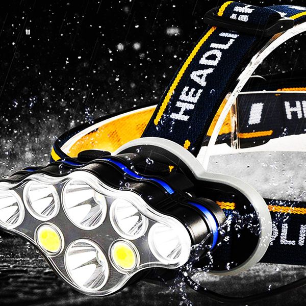

powerful 18650 rechargeable led headlamp t6 cob 8 modes lamps 50000 lumens adjustable waterproof camping flashlight
