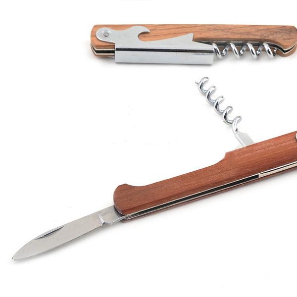 

stainless steel hand-held deluxe bottle opener wood handle wine opener corkscrew double hinged waiters wine bottle opener dh0427 t03