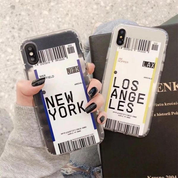 

cgjxsair ticket bar code clear case for iphone 11 pro xs max xr x 6s 7 8 plus simple letter new york transparent shockproof cover