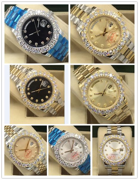 

men's watches mechanical 44mm daydate bigger diamond dial new stainless steel bracelet automatic fashion wristwatch elling, Slivery;brown