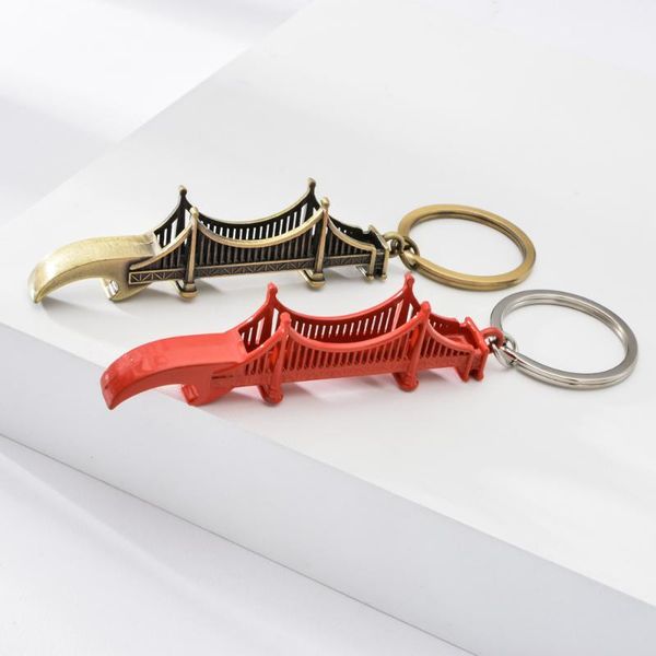 

3d san francisco bridge emboss pattern keychain holder usa style souvenir bottle opener multi-function car key chain, Silver