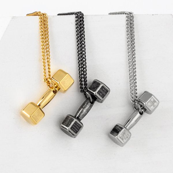 

gold barbell necklace women dumbbell pendant men stainless steel chain necklace rock sports gifts for male accessories wholesale, Silver