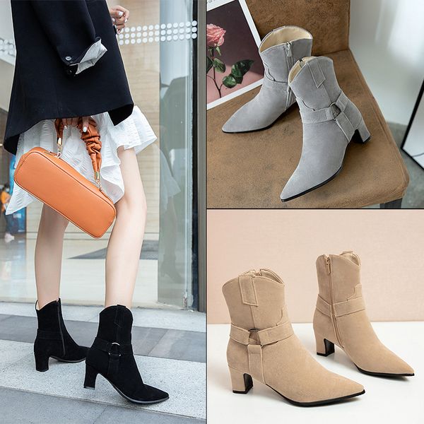

shoes winter boots lady leather booties boots-women luxury designer zipper 2020 fashion rubber autumn pointy ladies high heel, Black