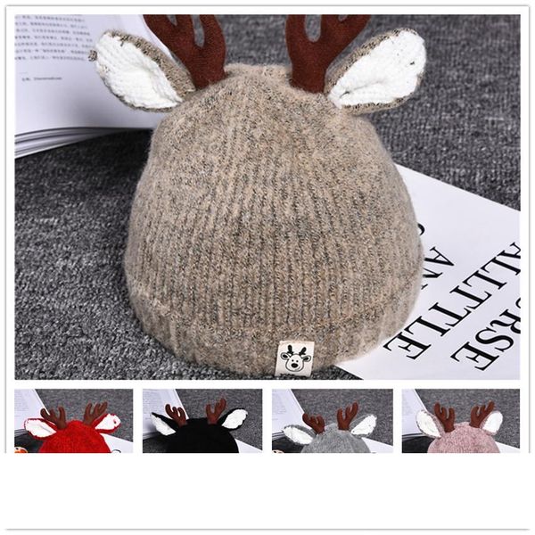 

DHL Baby Knitted Deer Horn Hat Kids Cute Cartoon Antler Caps Children Winter Warm Beanie Cap Classic Christmas Party Hats A05