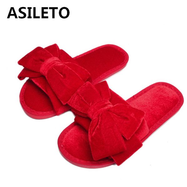 

asileto winter cozy butterfly-knot fur slippers girl women big size 36-41 red black grey purple indoor outside pantoufle f1004