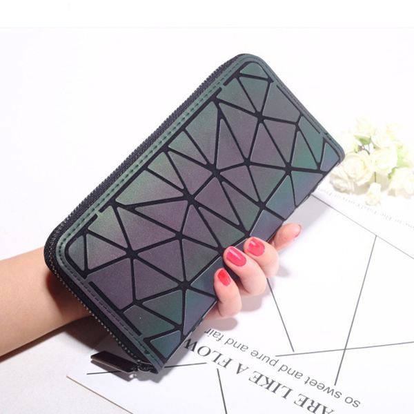 

female wallet zipper slim thin women purses long clutch wallets geometric luminous money bag, Red;black