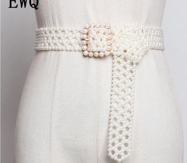

ewq] 2020 spring summer new pattern man-made pearl patchwork decoration dress women fashion tide belt ag35300, Black;brown