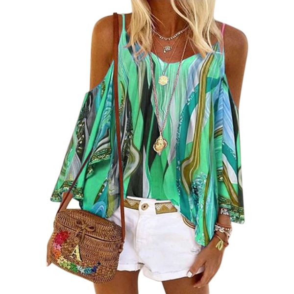 

vintage women blouse shirts s-5xl off shoulder printed women clothing ladies casual beach v neck blousa, White