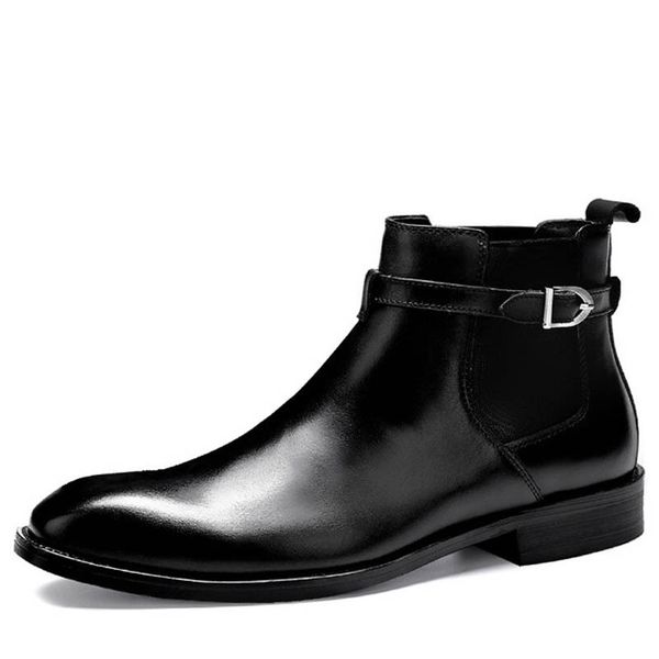 

2020 luxury designer men boots genuine leather dress boots cow leather pointy ankle man casual shoes, Black