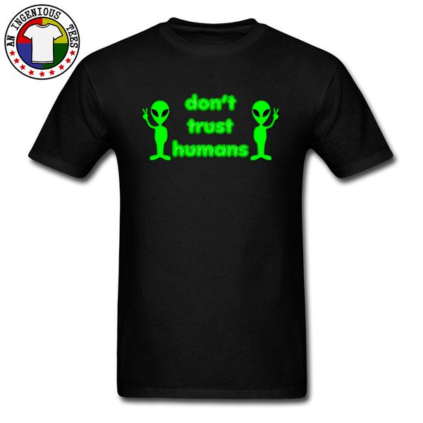 

psychedelic green alien t-shirt slim fit 100% cotton crewneck student t shirt don't trust humans ufo black cool tshirt