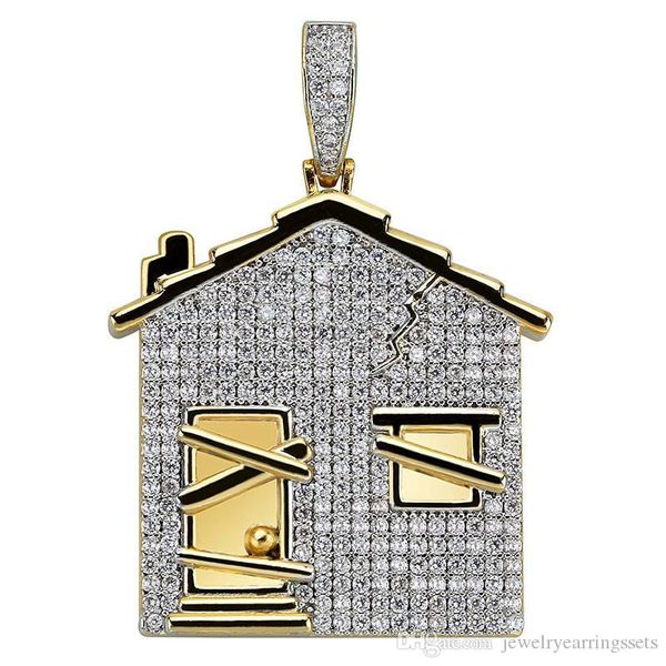 

hiphop house pendant neckalce for men brand jewelry ice out bling cubic zirconia hip hop necklace chain, Silver