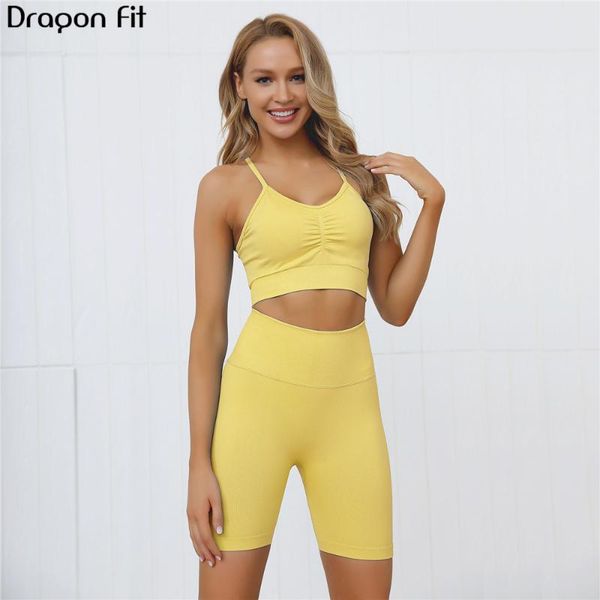

dragon fit yoga 2 piece set women workout clothes for women clothing sets summer sports bra biker shorts set active wear, White;red