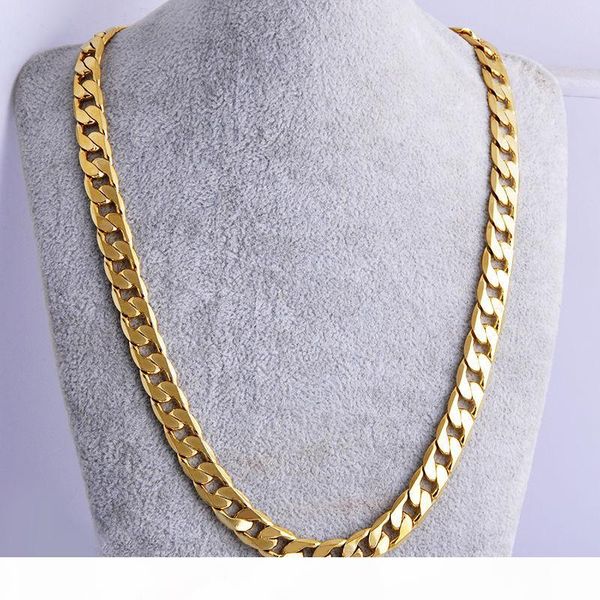 

18k yellow solid gold gf flat rim curb chain women men solid charm 23.6inch necklace 10mm, Silver