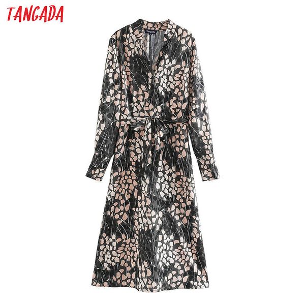 

elegant women's chiffon dress, tangada, floral print, v-neck, long sleeve, cut below knee, xn200, Black;gray