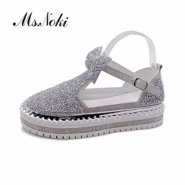 

ms.noki fashion new women butterfly-knot sandals flat with rhinestone ladies pumps shoes of school girls round toe woman shoes, Black