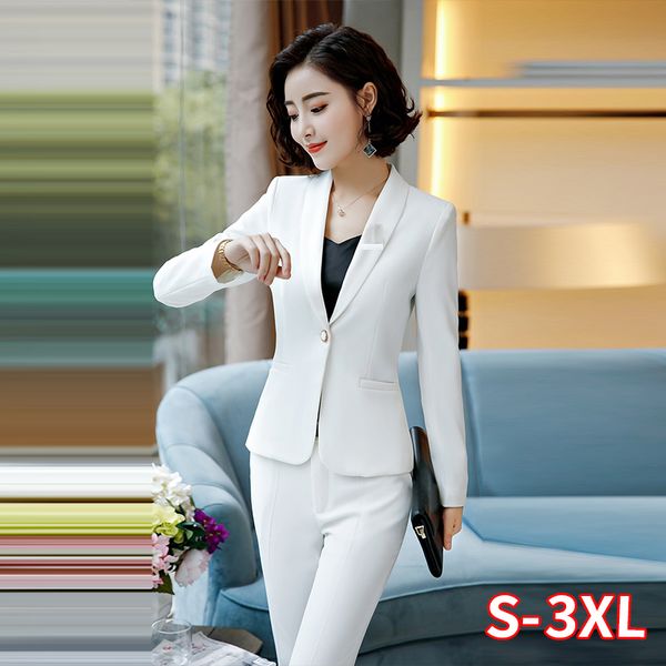 

spring formal pant suit office lady uniform designs for white blazer women suits business long femme work wear plus size