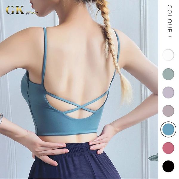 

gymkm shockproof women yoga sport bra cross beauty back underwear breathable high stretch sports athletic fitness gym tank top, White;black