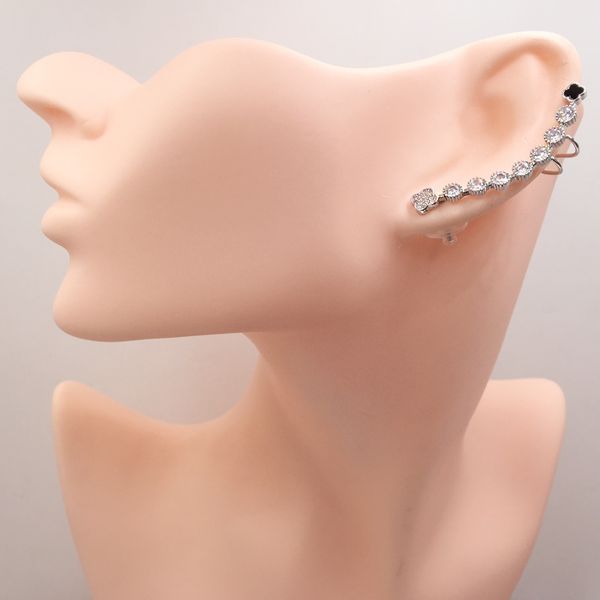 

lanyika fashion jewelry classic leaf clover single left ear bones clip zircon inlay wedding banquet party popular gift, Golden;silver