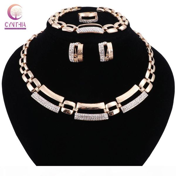 

2017 women statement necklace boho crystal round ring jewelry sets with earrings for party trendy gold plated necklace, Black