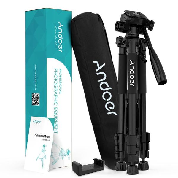 

andoer 2 choice 57.5inch travel lightweight camera tripod for video shooting dslr slr camcorder with carry bag phone clamp