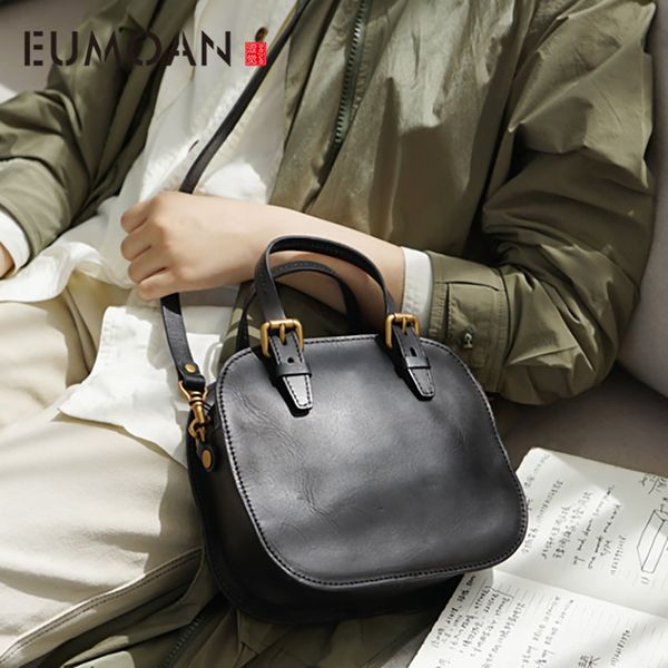 

eumoan hand-made leather one-shoulder bag, women's vegetable tanned leather handbag, retro small square bag