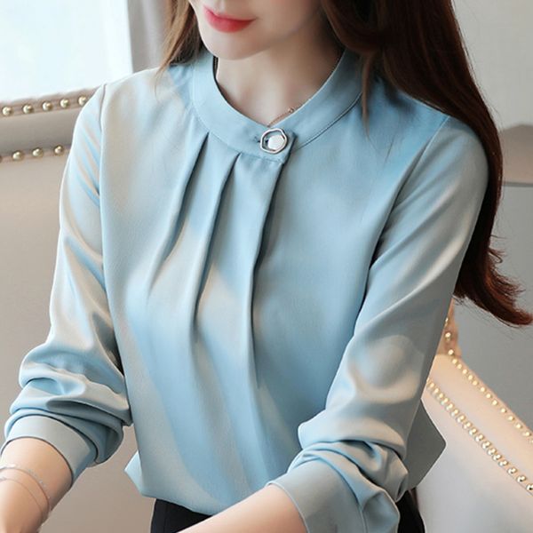 

blusas mujer de moda 2020 blouse women long sleeve women blouses shirts stand collar chiffon blouse shirt blusa b989, White