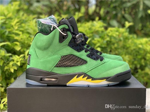 

air authentic 5 se oregon ducks basketball shoes apple green yellow strike black jumpman reflective retro men sports sneakers with box