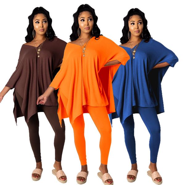 

solid color casual batwing sleeve designer womens suits loose v neck pants suits womens clothing 2 piece set, White