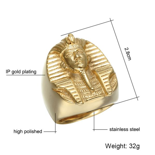 

hop mysterious tutankhamun egyptian pharaoh rings bling gold color stainless steel mens signet ring heavy rock jewelry1, Golden;silver
