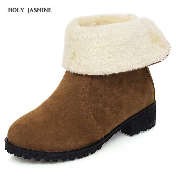 

holy jasmine new round toe zip snow boots med (3cm-5cm) winter ankle boots women winter shoes women rubber microfiber flat with, Black