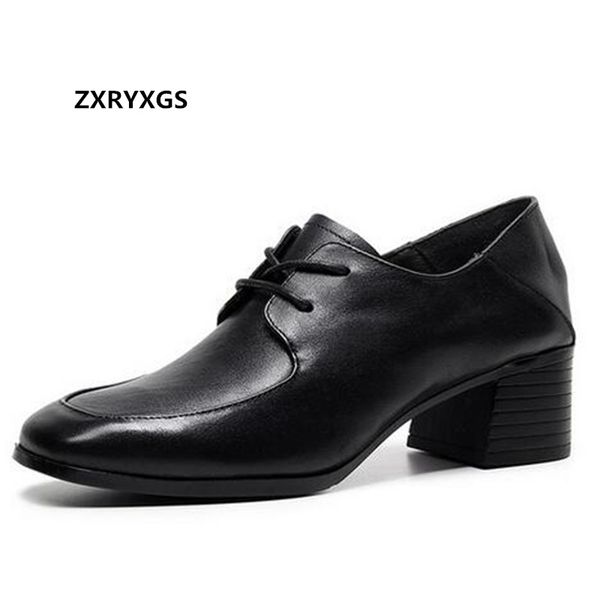 

sale 2020 new british style cowhide leather shoes women high heel shoes retro casual temperament non-slip women, Black