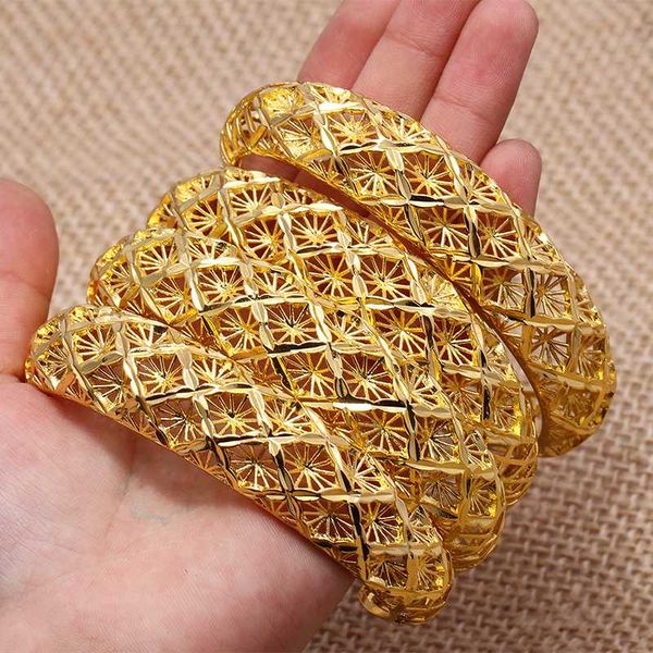 

1-4pcs africa dubai fashion gold color bangles for women girl bride flower snow shaped jewelry bracelet fashion gold jewelry, Black