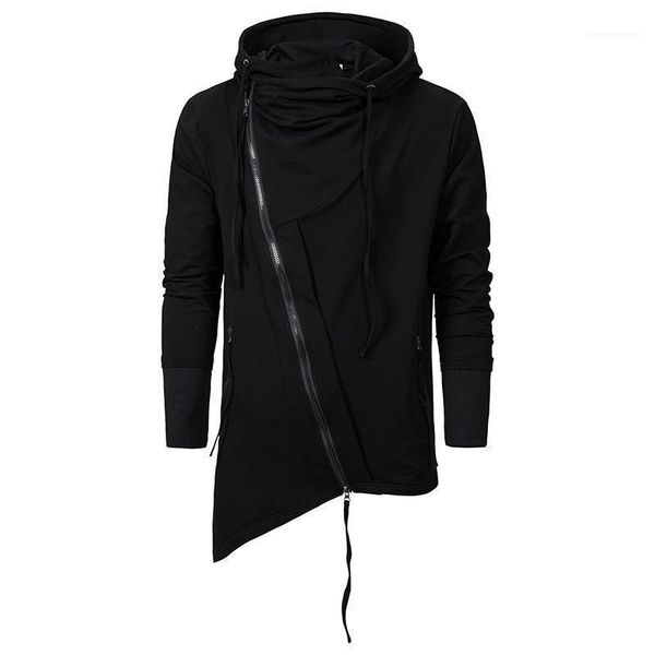 

sleeve mens sweatshirts casual male clothing new arrival irregular designer mens hoodies with zipper solid color long, Black