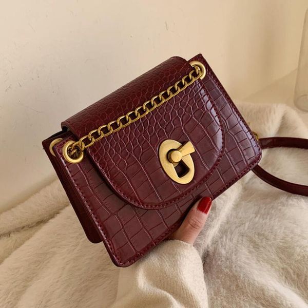 

vintage stone pattern square crossbody bag 2020 new quality leather women's designer handbag lock chain shoulder messenger bag