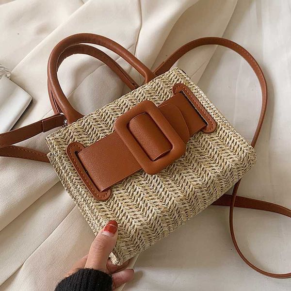 

elegant female contrast color tote bag 2020 summer new high-quality straw women's designer handbag travel shoulder messenger bag