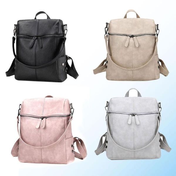 

outdoor bags women backpack shoulders bag schoolbag pu travel solid casual