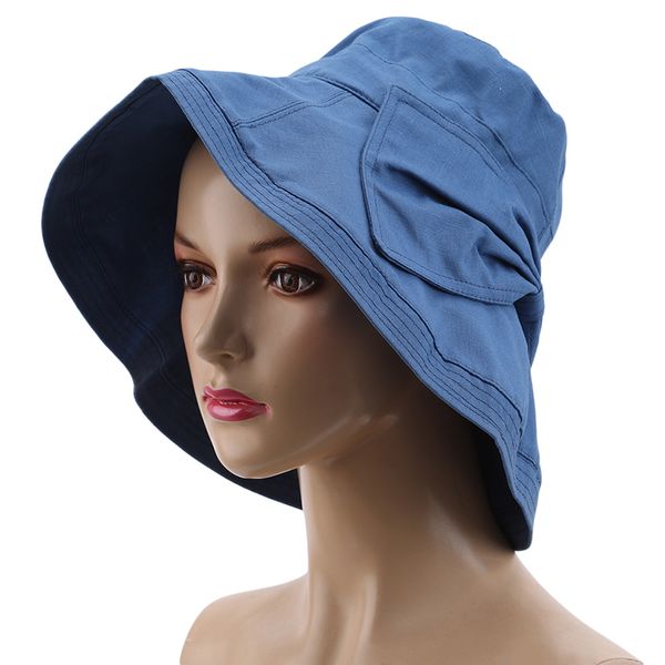 

summer foldable bucket hat women outdoor sunscreen cotton fishing hunting cap women basin chapeau sun prevent hats present, Blue;gray
